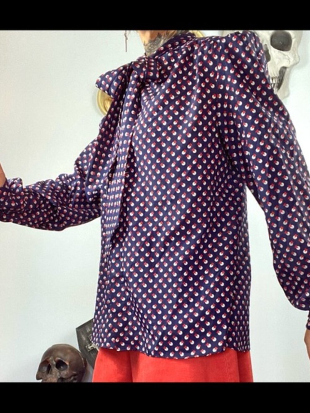 Evan Picone vintage printed bow blouse 14 - Picture 4 of 6